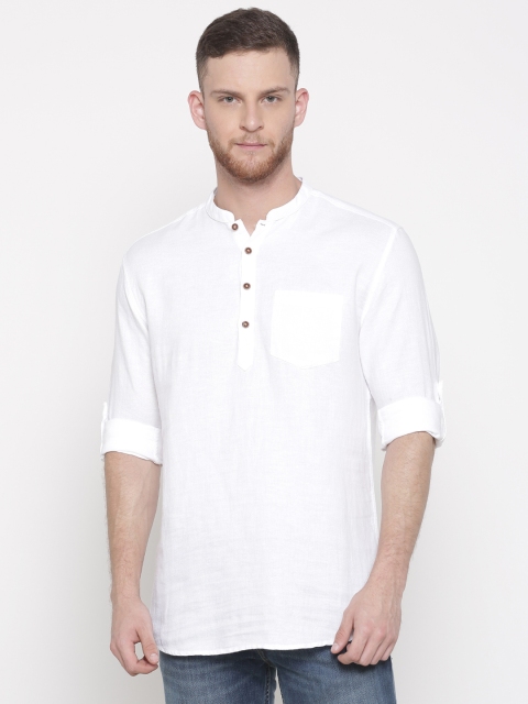 British Club Men White Solid Straight Kurta