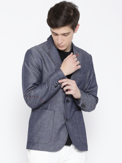 United Colors of Benetton Blue Single-Breasted Chambray Casual Blazer