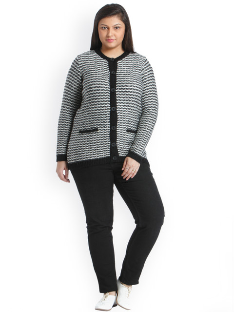 aLL Plus Size Women Black White Self Design Cardigan
aLL Plus Size Women Black White Self Design Cardigan