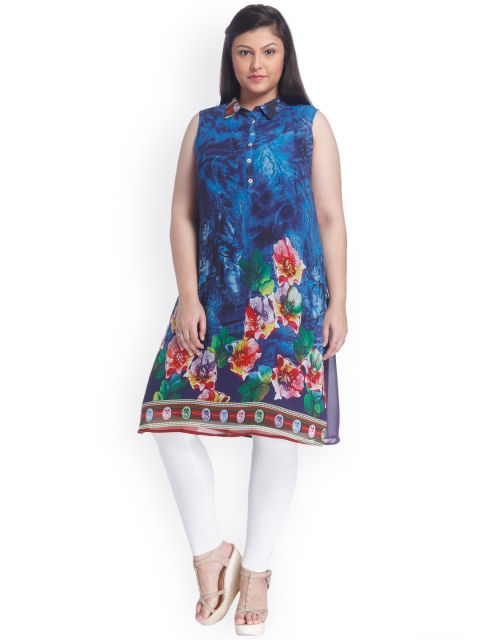 aLL Plus Size Women Purple Floral Print A-Line Kurta