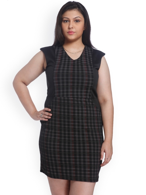 aLL Plus Size Women Black Checked Sheath Dress