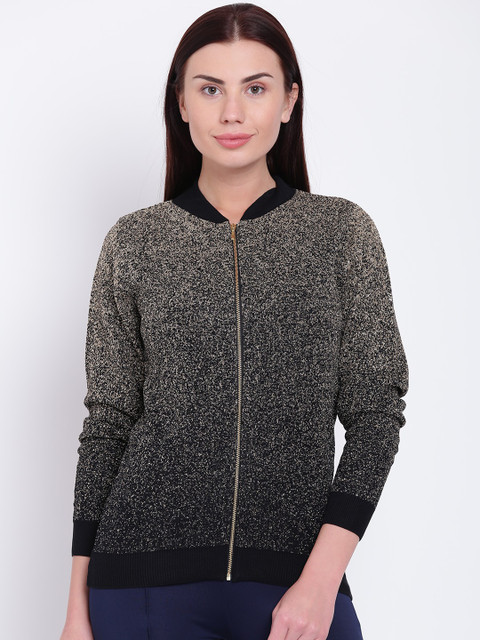 Park Avenue Woman Black & Golden Self-Design Shimmer Cardigan
Park Avenue Woman Black & Golden Self-Design Shimmer Cardigan