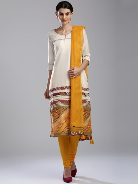 Wishful by W Women Off-White & Mustard Yellow Printed Kurta with Churidar & Dupatta
Wishful by W Women Off-White & Mustard Yellow Printed Kurta with Churidar & Dupatta