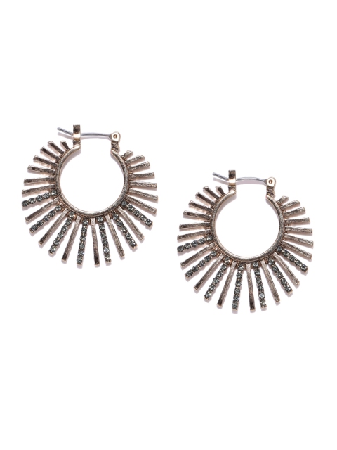 Accessorize Antique Gold-Toned Spiked Stone-Studded Hoop Earrings