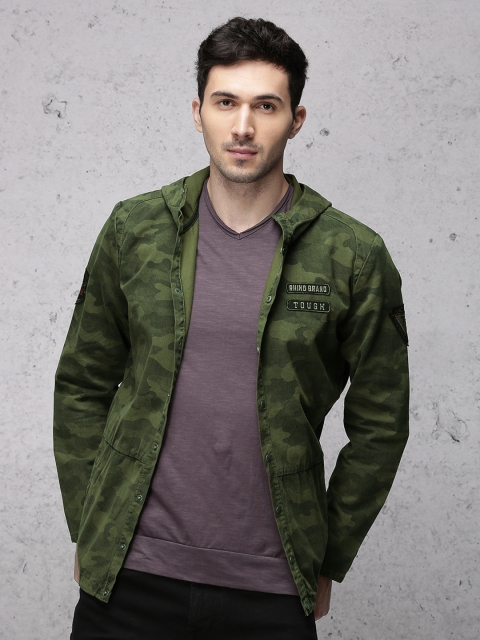 Ecko Unltd Men Olive Green Printed Tailored Jacket