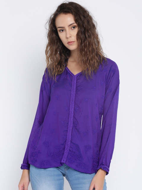 Pepe Jeans Women Purple Self Design Top