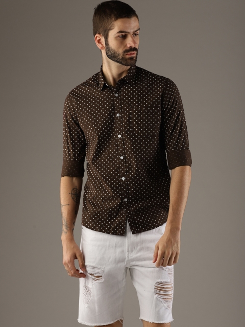 Flying Machine Men Brown Regular Fit Printed Casual Shirt