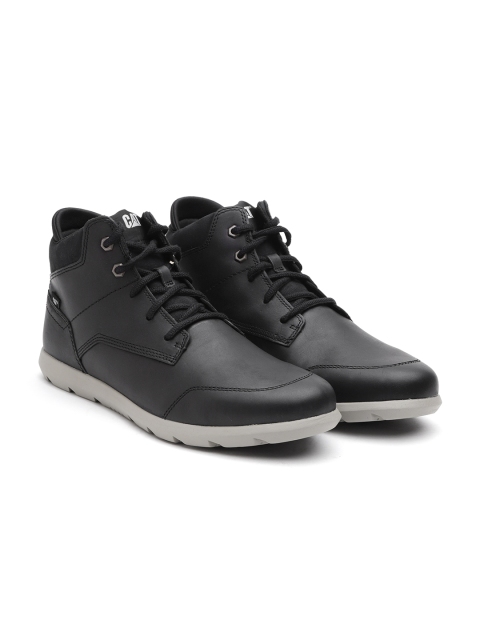 CAT Men Black Solid Leather Mid-Top Sneakers