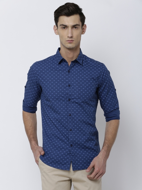 LOCOMOTIVE Men Blue Slim Fit Printed Casual Shirt