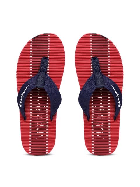 Mast & Harbour Men Navy Blue & Red Striped Thong Flip-Flops