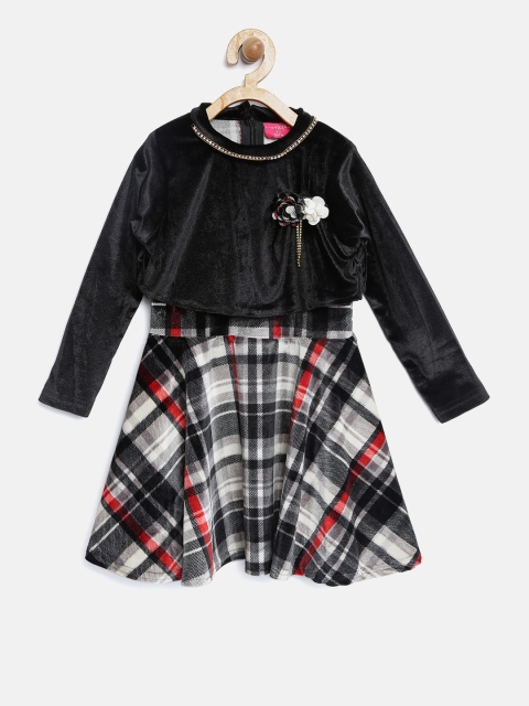 Tiny Girl Black & Off-White Checked Fit & Flare Dress