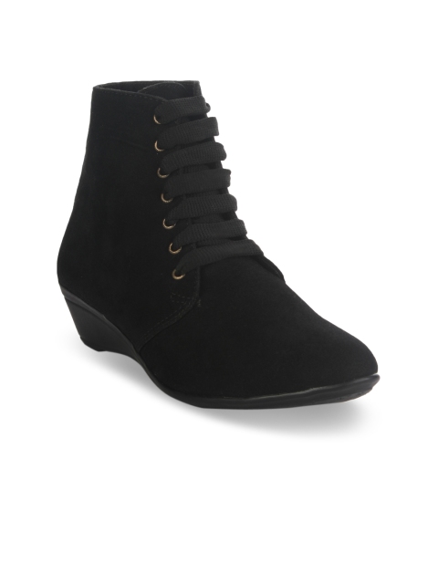 Shoetopia Women Black Solid Heeled Boots