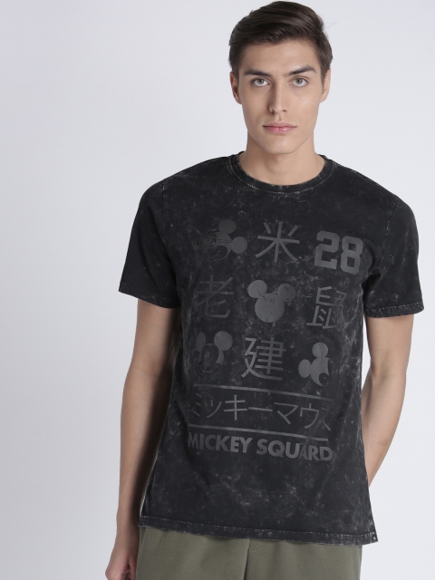 Splash Men Black Printed Round Neck T-shirt