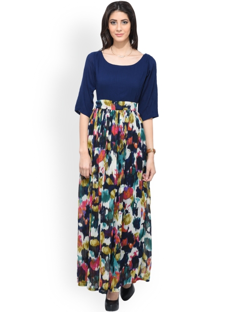 SCORPIUS Women Blue Printed Maxi Dress