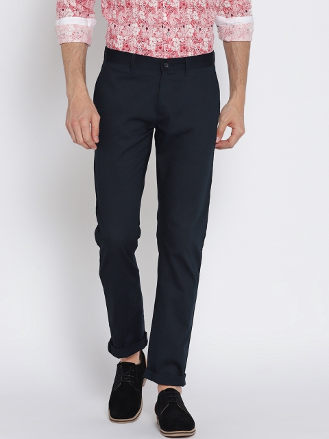 Blackberrys Men Navy Blue Sharp Fit Solid Casual Trousers