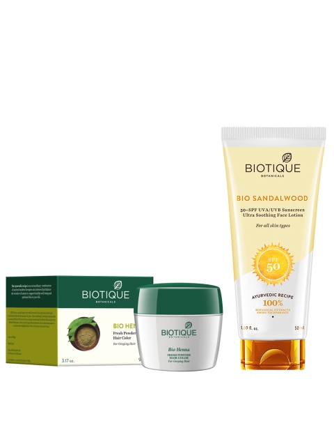 Biotique Set of Bio Henna Fresh Powder Hair Colour & Bio Sandalwood Sunscreen Lotion, Yellow
Biotique Set of Bio Henna Fresh Powder Hair Colour & Bio Sandalwood Sunscreen Lotion, Yellow