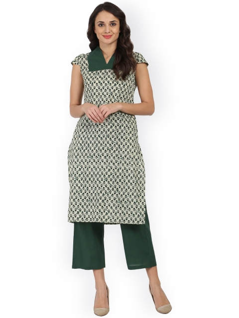 Nayo Women Green Printed Kurta with Palazzos