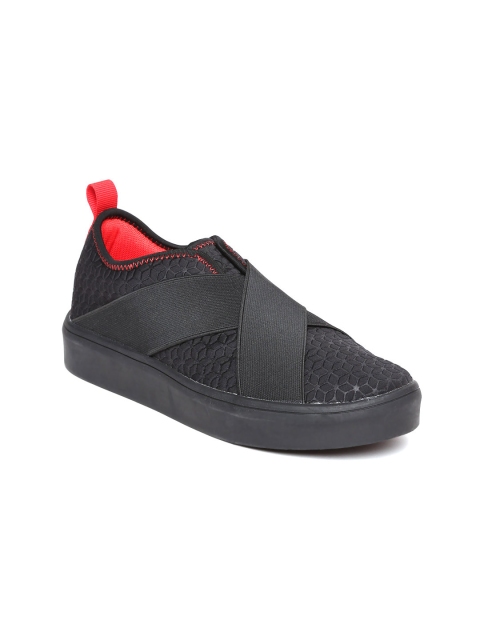 United Colors of Benetton Women Black Textured Slip-On Sneakers