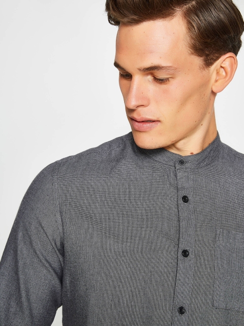 OVS Men Grey Slim Fit Self-Design Casual Shirt