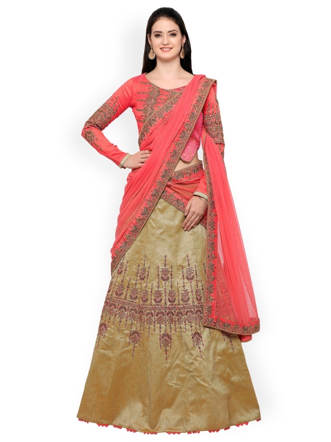 RIYA Gold-Toned & Coral Embroidered Semi-Stitched Lehenga & Unstitched Blouse with Dupatta
RIYA Gold-Toned & Coral Embroidered Semi-Stitched Lehenga & Unstitched Blouse with Dupatta