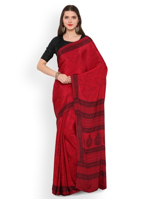 Ligalz Red Printed Poly Crepe Saree
