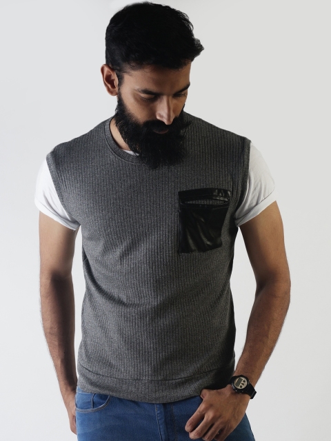Blue Saint Men Grey Solid Sweater Vest