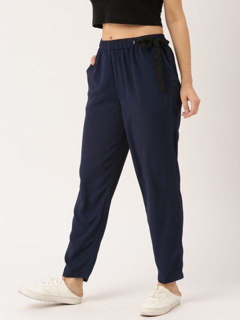 DressBerry Women Navy Blue Regular Fit Solid Parallel Trousers