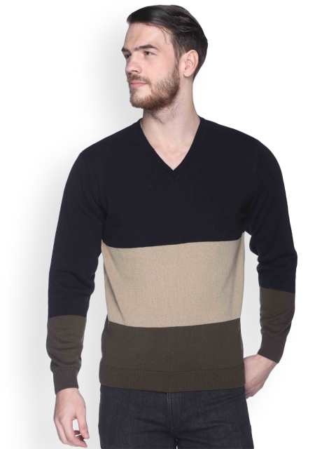 Club York Men Black & Beige Colourblocked Pullover