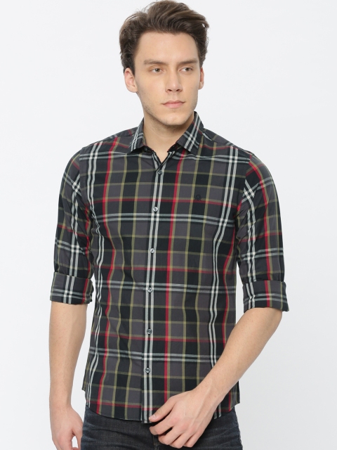 United Colors of Benetton Men Black & Charcoal Grey Slim Fit Checked Casual Shirt