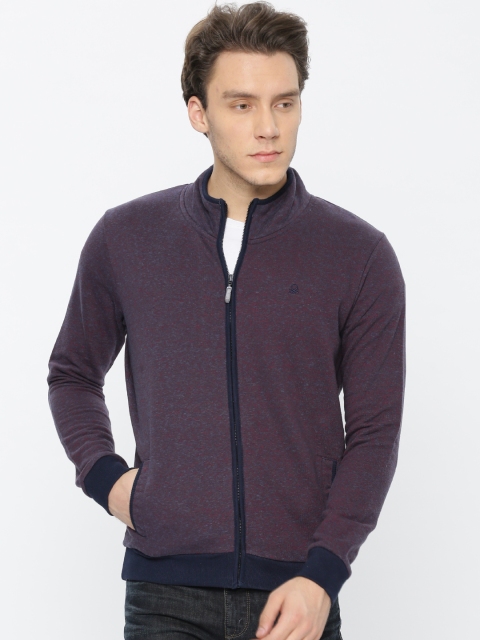 United Colors of Benetton Men Navy Blue & Purple Self-Design Sweatshirt