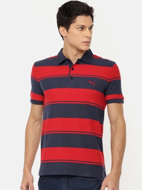Puma Men Red & Navy Blue India Striped Pique Polo Striped T-shirt