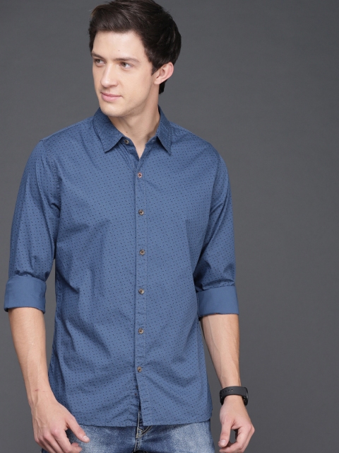WROGN Men Blue Slim Fit Printed Casual Shirt