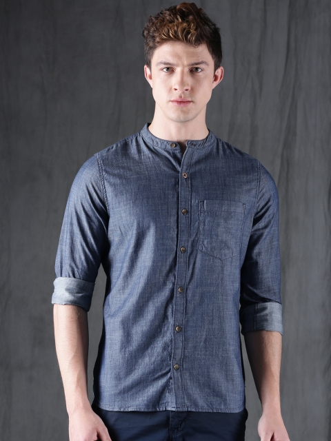 WROGN Men Blue Slim Fit Solid Casual Shirt