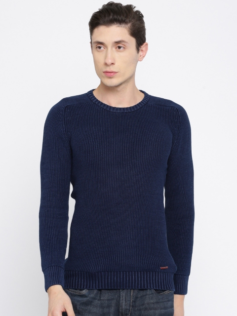SPYKAR Men Navy Self Design Pullover, Blue