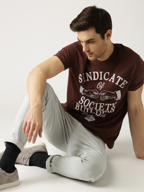 ESPRIT Men Brown Printed Round Neck T-shirt