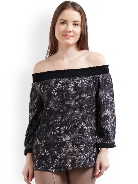 Kraus Jeans Women Black Printed Bardot Top