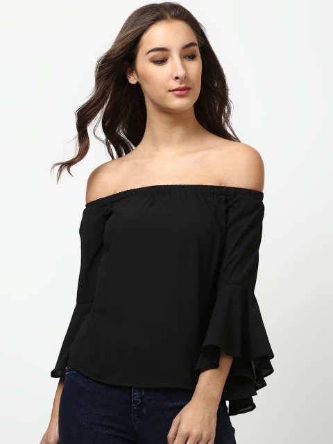 Harpa Women Black Solid Bardot Top