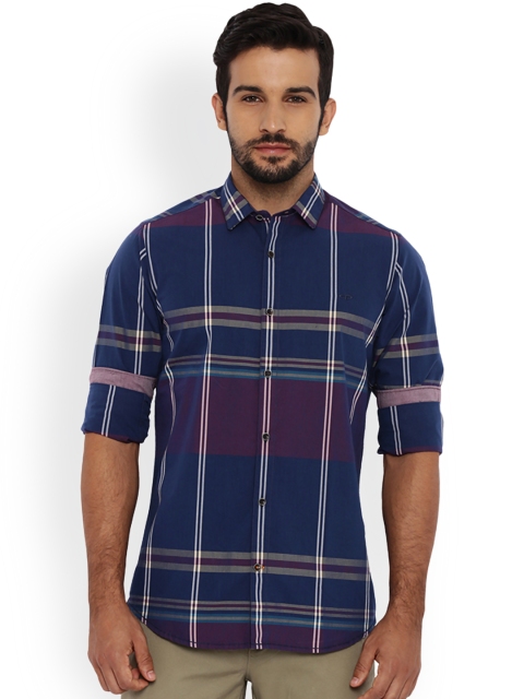 ColorPlus Men Blue Regular Fit Checked Casual Shirt