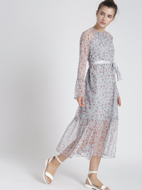 Chemistry Women Blue Printed A-Line Sheer Dress