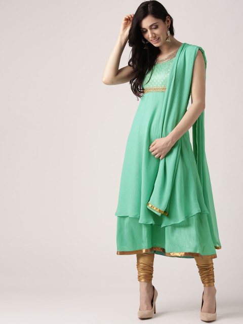 IMARA Women Sea Green & Golden Yoke Design Layered A-Line Kurta with Churidar & Dupatta
IMARA Women Sea Green & Golden Yoke Design Layered A-Line Kurta with Churidar & Dupatta