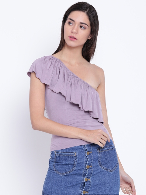 FOREVER 21 Women Lavender Solid One-Shoulder Fitted Top