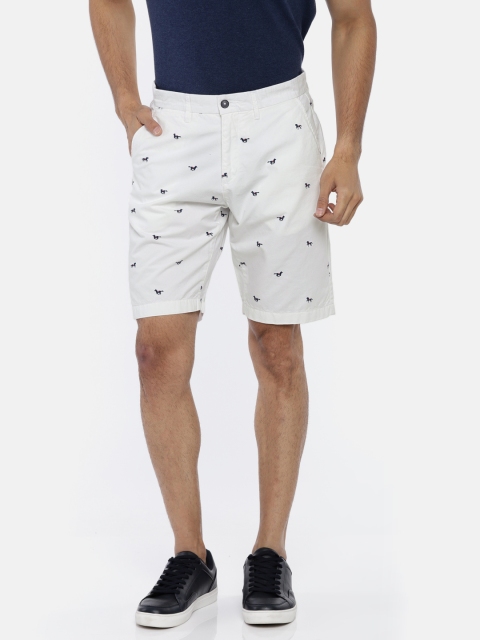 U.S. Polo Assn. Men White Printed Slim Fit Regular Shorts