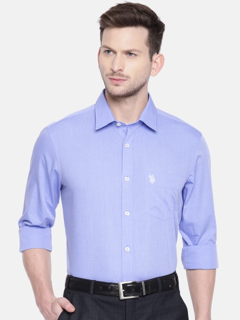 U.S. Polo Assn. Men Blue Tailored Fit Solid Formal Shirt