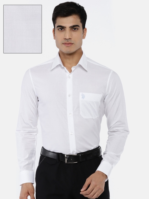 U.S. Polo Assn. Men White Tailored Fit Checked Formal Shirt