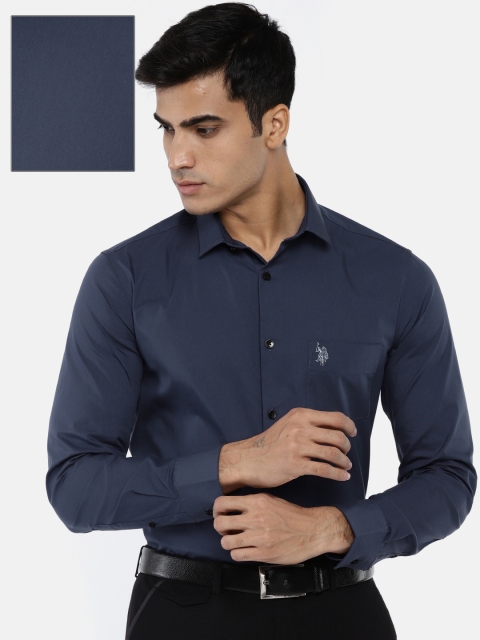 U.S. Polo Assn. Men Navy Blue Tailored Fit Solid Formal Shirt