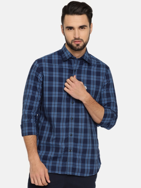 U.S. Polo Assn. Men Navy Blue Tailored Fit Checked Casual Shirt