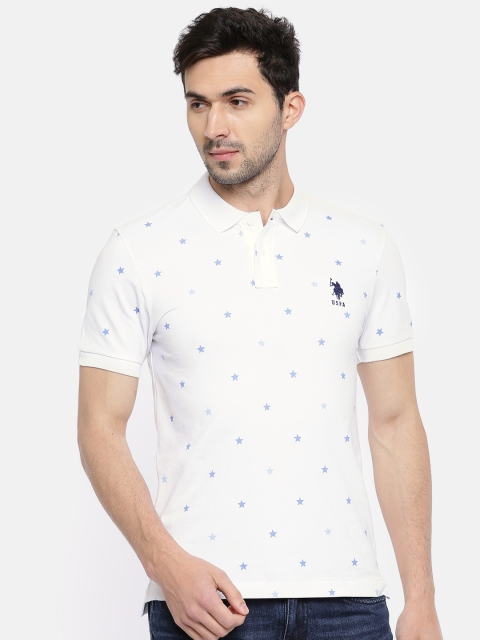 U.S. Polo Assn. Men White Printed Polo T-shirt