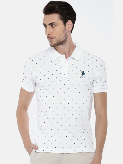 U.S. Polo Assn. Men White Printed Polo Collar T-shirt