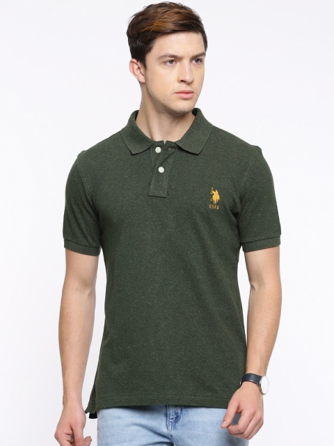 U.S. Polo Assn. Men Olive Green Solid Polo T-shirt