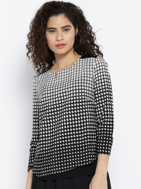 OPt Women Black & Off-White Printed Top